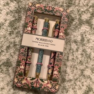 Morris & Co Floral Black Ballpoint Pens Boxed Set of 3 NWT 3.5 x 7.25”
